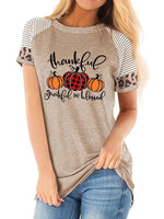 Load image into Gallery viewer, Women&#39;s Thankful Grateful And Blessed Printed Short-sleeved Leopard Print Stitching Casual T-shirt
