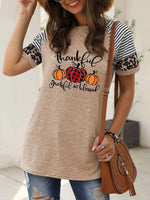 Load image into Gallery viewer, Women&#39;s Thankful Grateful And Blessed Printed Short-sleeved Leopard Print Stitching Casual T-shirt
