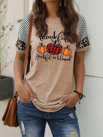 Load image into Gallery viewer, Women&#39;s Thankful Grateful And Blessed Printed Short-sleeved Leopard Print Stitching Casual T-shirt
