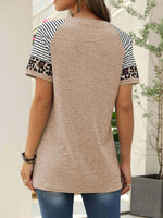 Load image into Gallery viewer, Women&#39;s Thankful Grateful And Blessed Printed Short-sleeved Leopard Print Stitching Casual T-shirt
