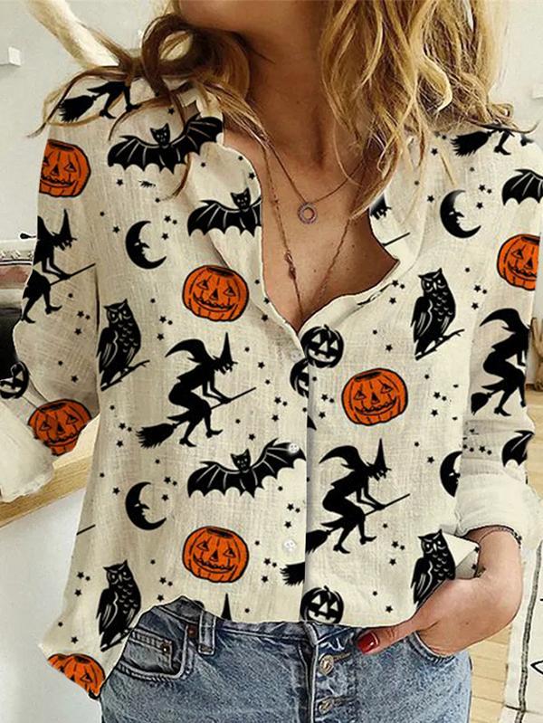 Women's Casual Halloween Witch Print Shirt