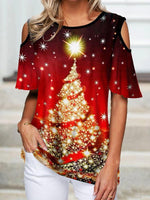 Load image into Gallery viewer, Christmas Tree Cold Shoulder T-Shirt
