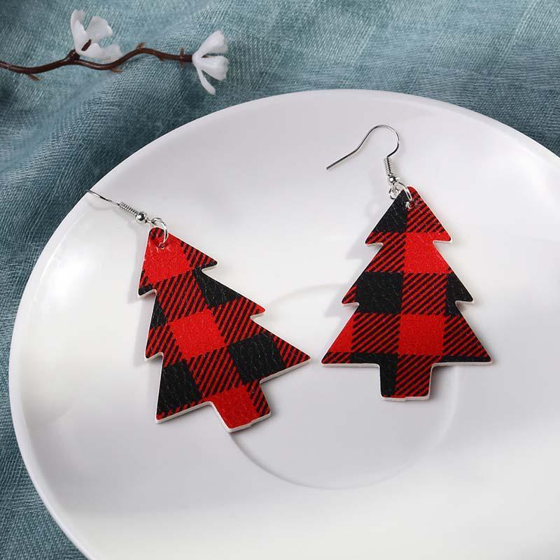 Women's Christmas Tree Check Leather Earrings