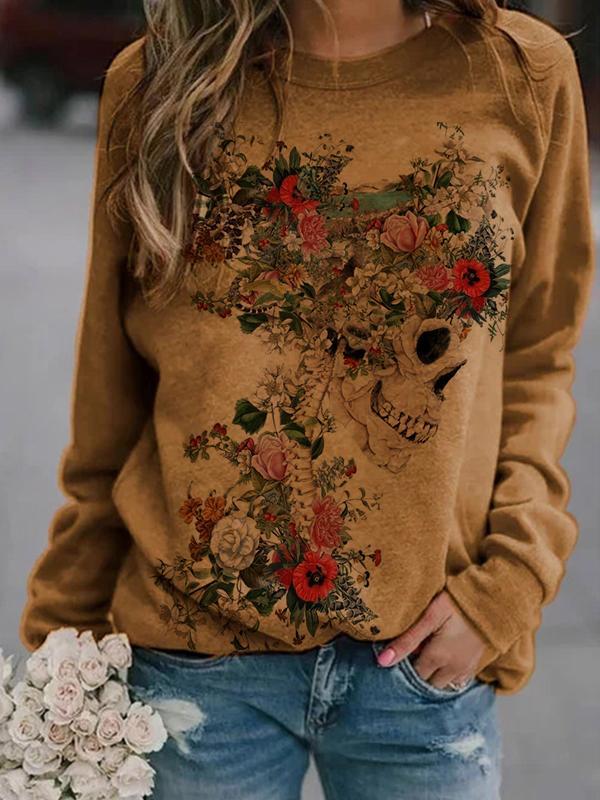 Halloween skull print long sleeve hoodie