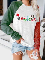Load image into Gallery viewer, Women&#39;s Believe Christmas Print Contrast Top
