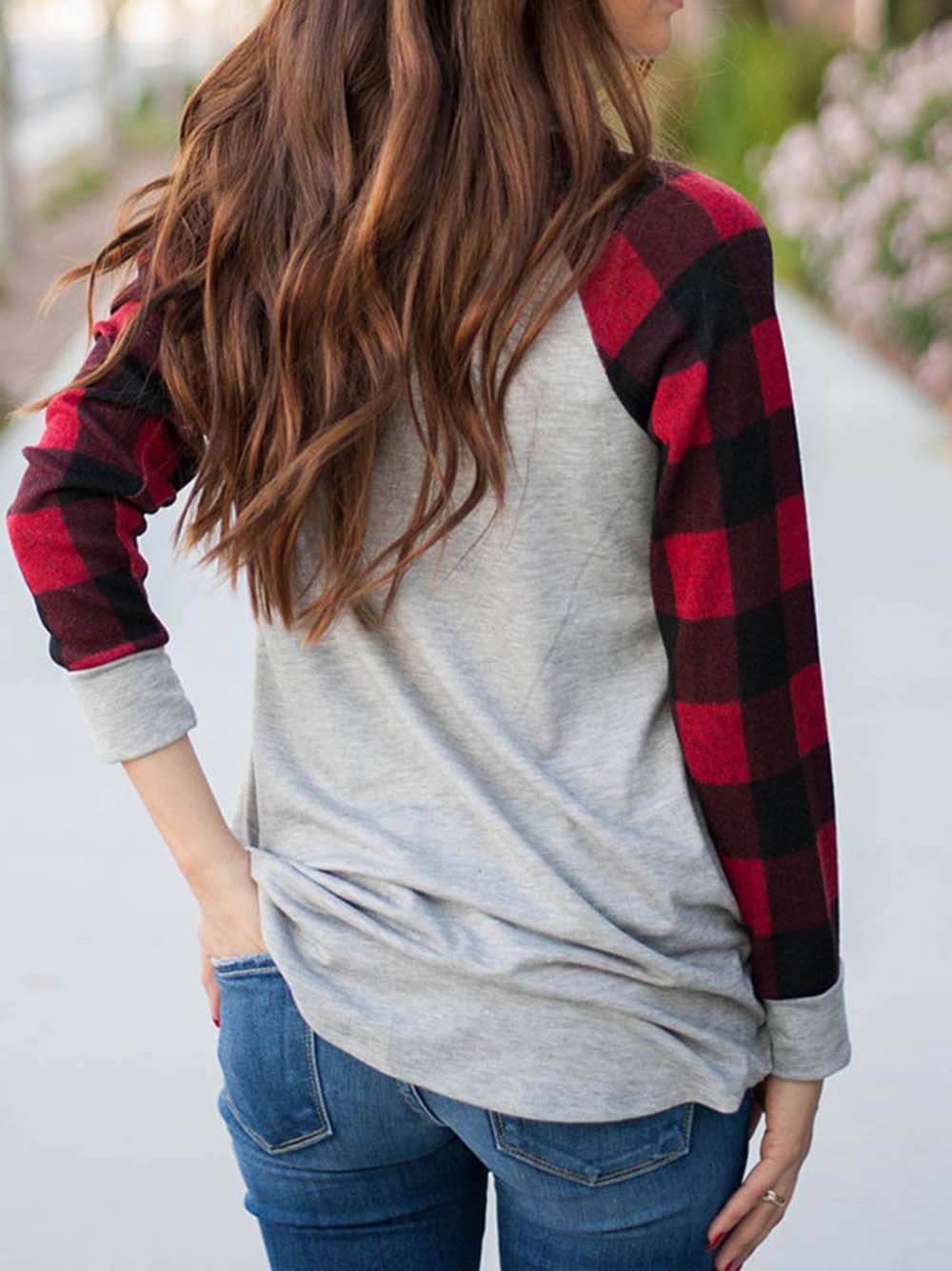 Women's Merry Christmas Plaid Long Sleeve Top