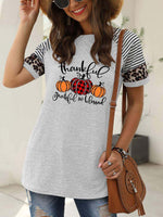 Load image into Gallery viewer, Women&#39;s Thankful Grateful And Blessed Printed Short-sleeved Leopard Print Stitching Casual T-shirt
