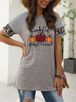 Load image into Gallery viewer, Women&#39;s Thankful Grateful And Blessed Printed Short-sleeved Leopard Print Stitching Casual T-shirt
