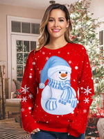 Load image into Gallery viewer, Ladies Red Christmas Snowman Print Pullover Sweatshirt
