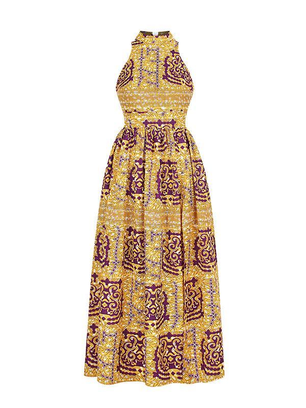 Women's Ankara Print Off Shoulder Sleeveless Slit Dress