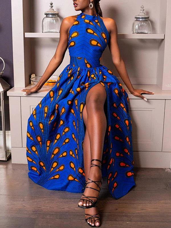 Women's Ankara Print Off Shoulder Sleeveless Slit Dress