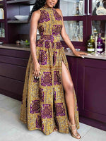Load image into Gallery viewer, Women&#39;s Ankara Print Off Shoulder Sleeveless Slit Dress
