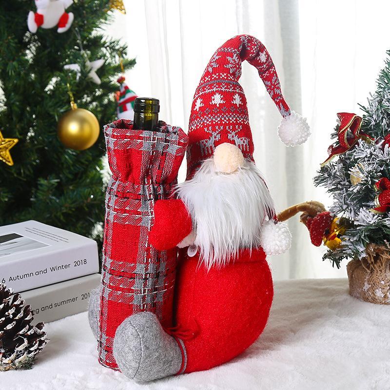 Christmas Ornaments Red Wine Bottle Set Santa Claus Wine Bag Holiday Dress Up