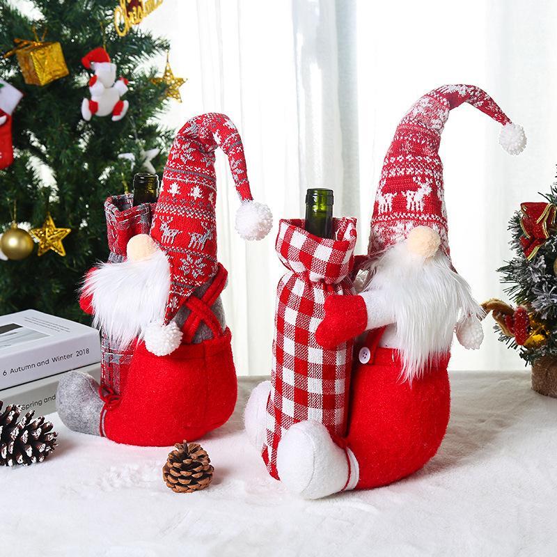 Christmas Ornaments Red Wine Bottle Set Santa Claus Wine Bag Holiday Dress Up