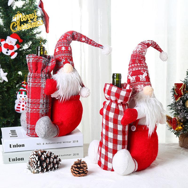 Christmas Ornaments Red Wine Bottle Set Santa Claus Wine Bag Holiday Dress Up