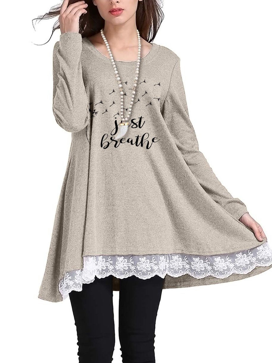 Women's Dandelion Faith JUST BREATHE Lace Long Sleeve T-shirt