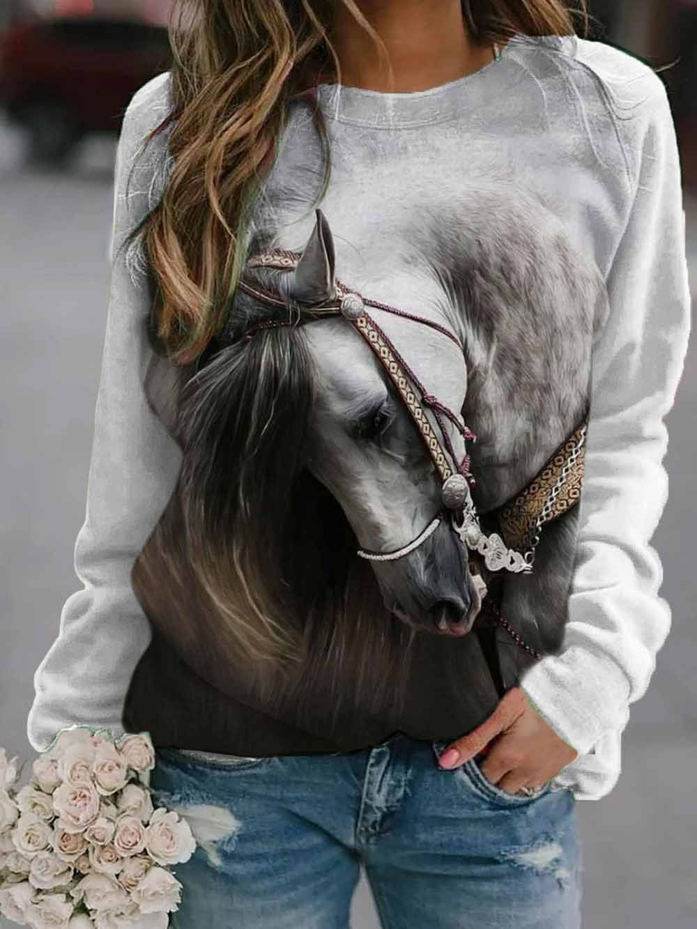 Women's Horse Printed Casual Sweatshirt