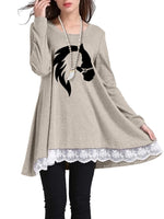 Load image into Gallery viewer, Women&#39;s Equestrian Print Lace Long Sleeve T-shirt
