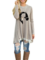 Load image into Gallery viewer, Women&#39;s Equestrian Print Lace Long Sleeve T-shirt
