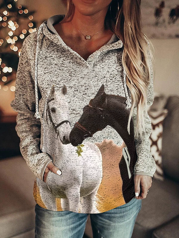 Women's Horse printed casual sweatshirt Hoodie