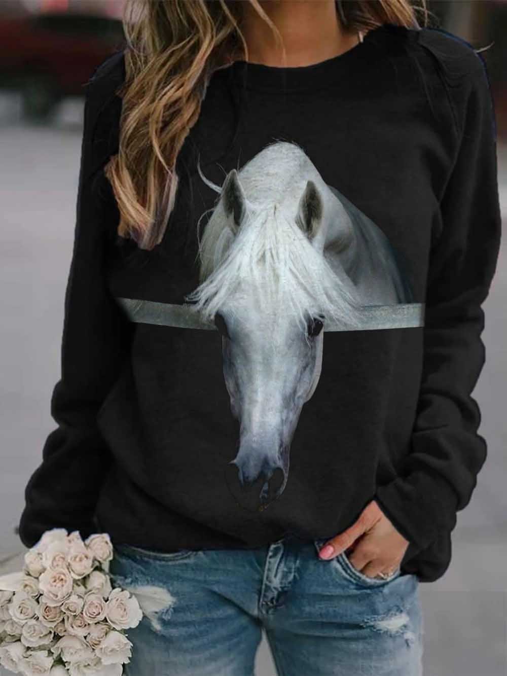 Women's Horse Printed Casual Sweatshirt