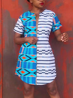 Load image into Gallery viewer, Women&#39;s Casual Stitching Print Short Sleeve Dress
