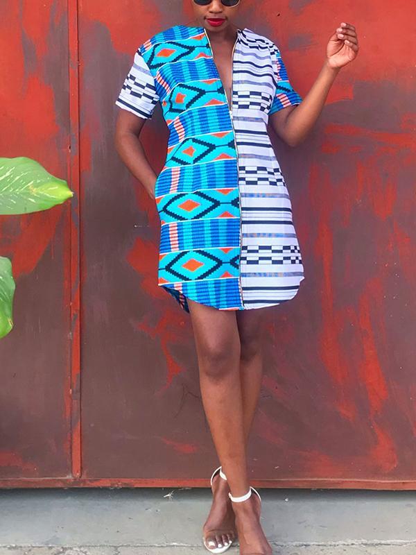 Women's Casual Stitching Print Short Sleeve Dress