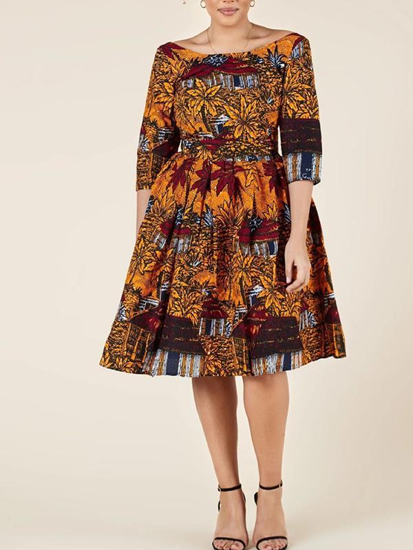 Women's Sexy Printed U-shaped Back Sleeve Dress