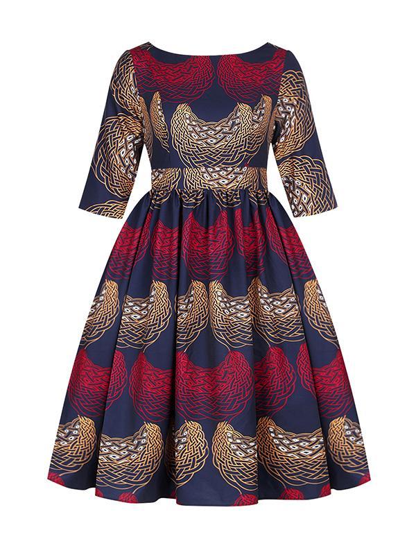 Women's Sexy Printed U-shaped Back Sleeve Dress