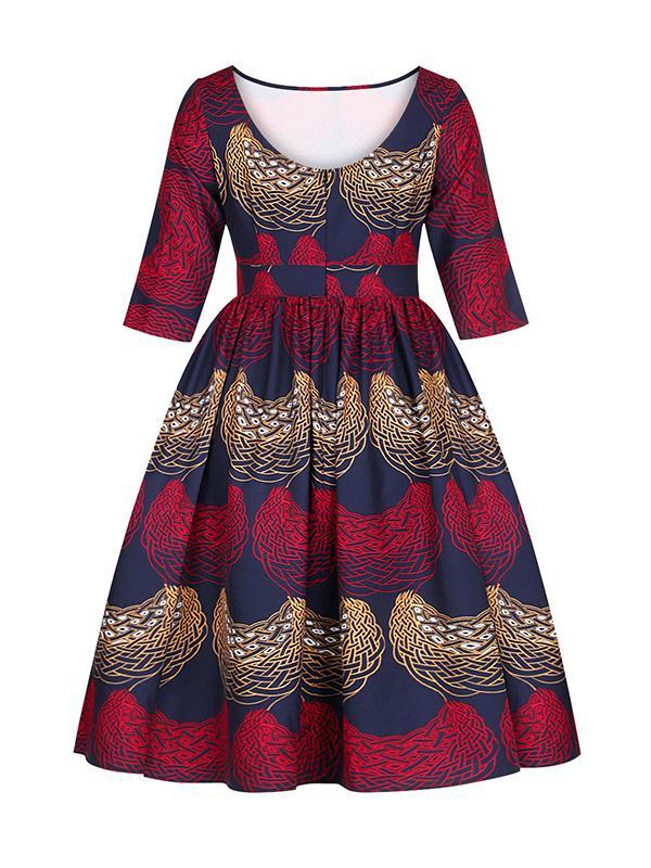 Women's Sexy Printed U-shaped Back Sleeve Dress