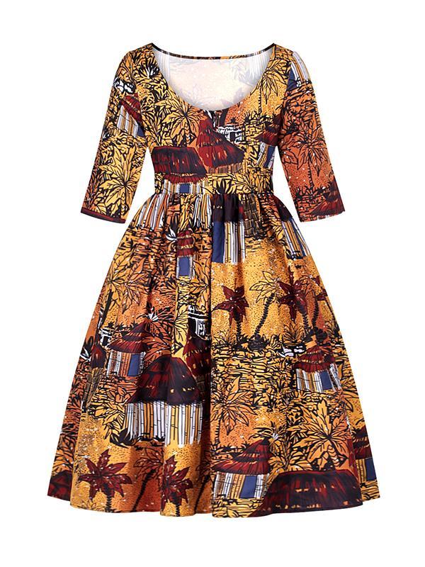 Women's Sexy Printed U-shaped Back Sleeve Dress