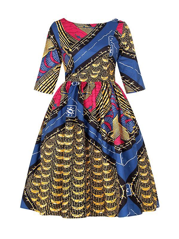 Women's Sexy Printed U-shaped Back Sleeve Dress