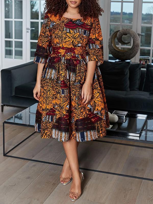 Women's Sexy Printed U-shaped Back Sleeve Dress