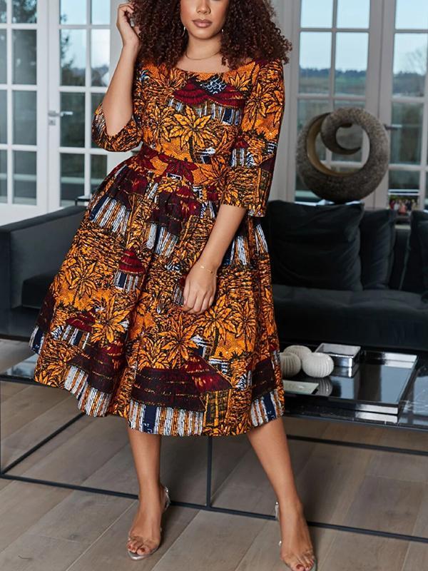 Women's Sexy Printed U-shaped Back Sleeve Dress