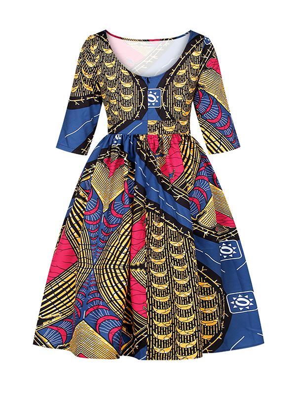 Women's Sexy Printed U-shaped Back Sleeve Dress