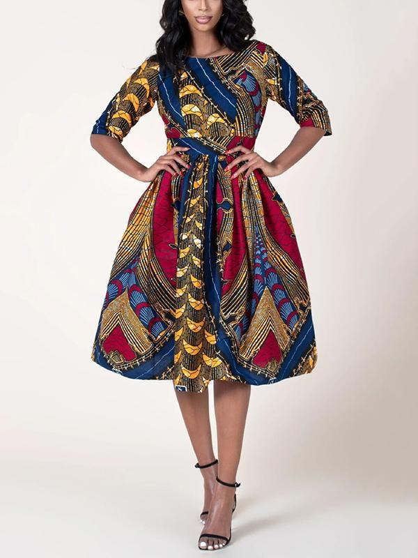 Women's Sexy Printed U-shaped Back Sleeve Dress