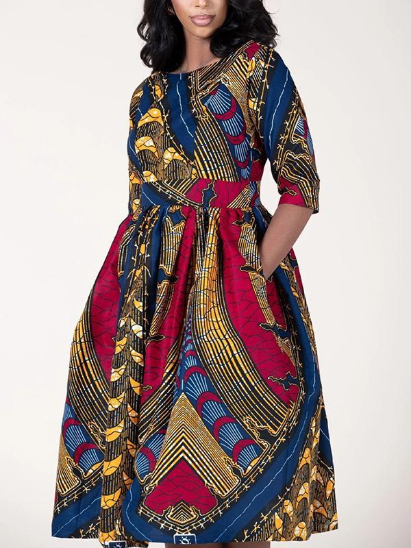 Women's Sexy Printed U-shaped Back Sleeve Dress