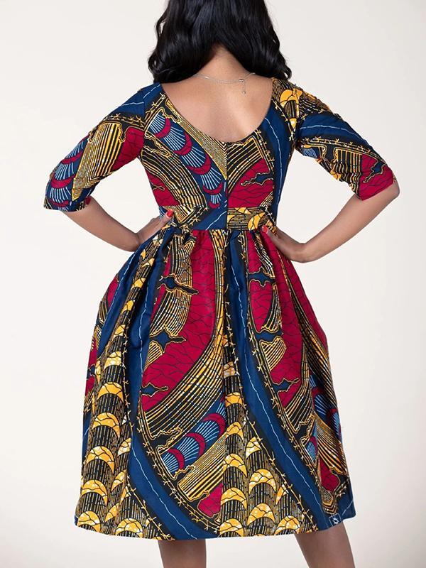 Women's Sexy Printed U-shaped Back Sleeve Dress