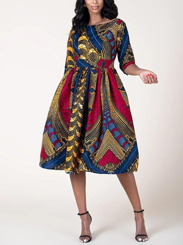 Women's Sexy Printed U-shaped Back Sleeve Dress