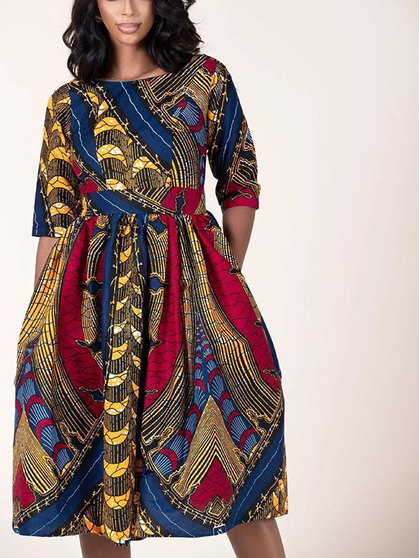 Women's Sexy Printed U-shaped Back Sleeve Dress