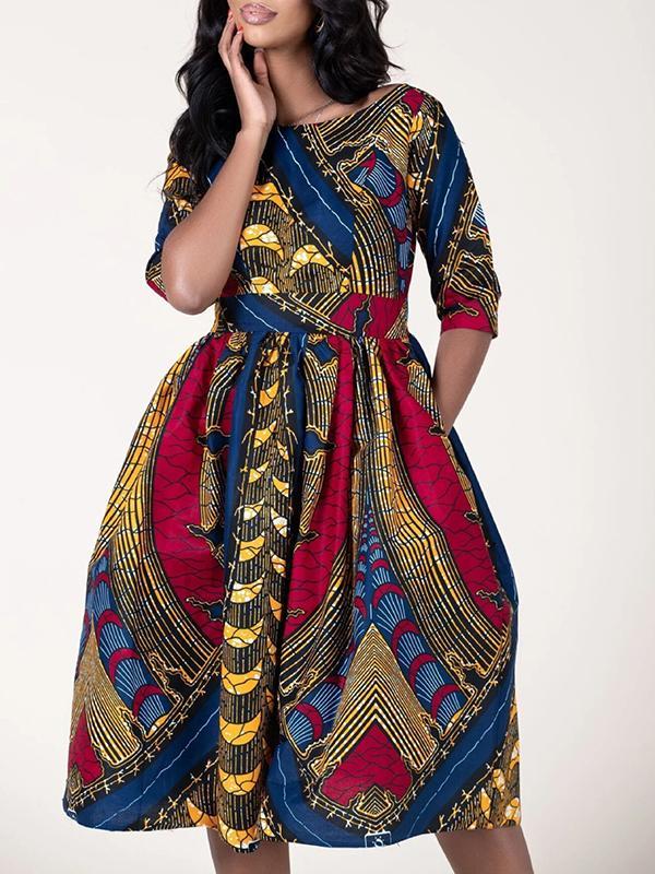 Women's Sexy Printed U-shaped Back Sleeve Dress