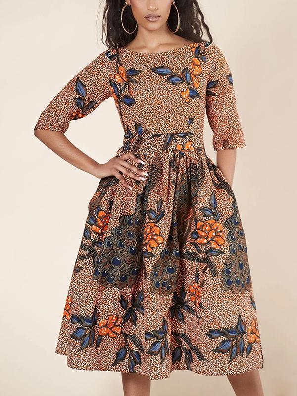 Women's Sexy Printed U-shaped Back Sleeve Dress