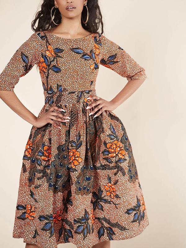 Women's Sexy Printed U-shaped Back Sleeve Dress