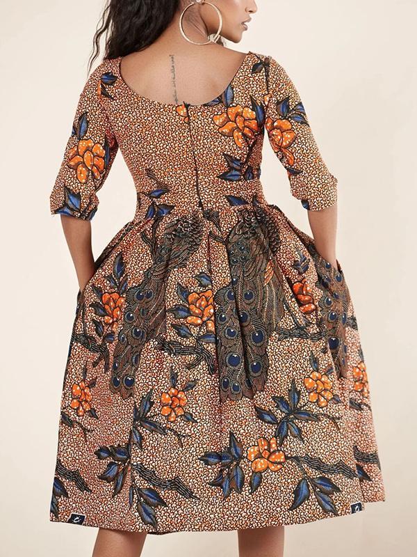 Women's Sexy Printed U-shaped Back Sleeve Dress