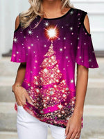 Load image into Gallery viewer, Christmas Tree Cold Shoulder T-Shirt
