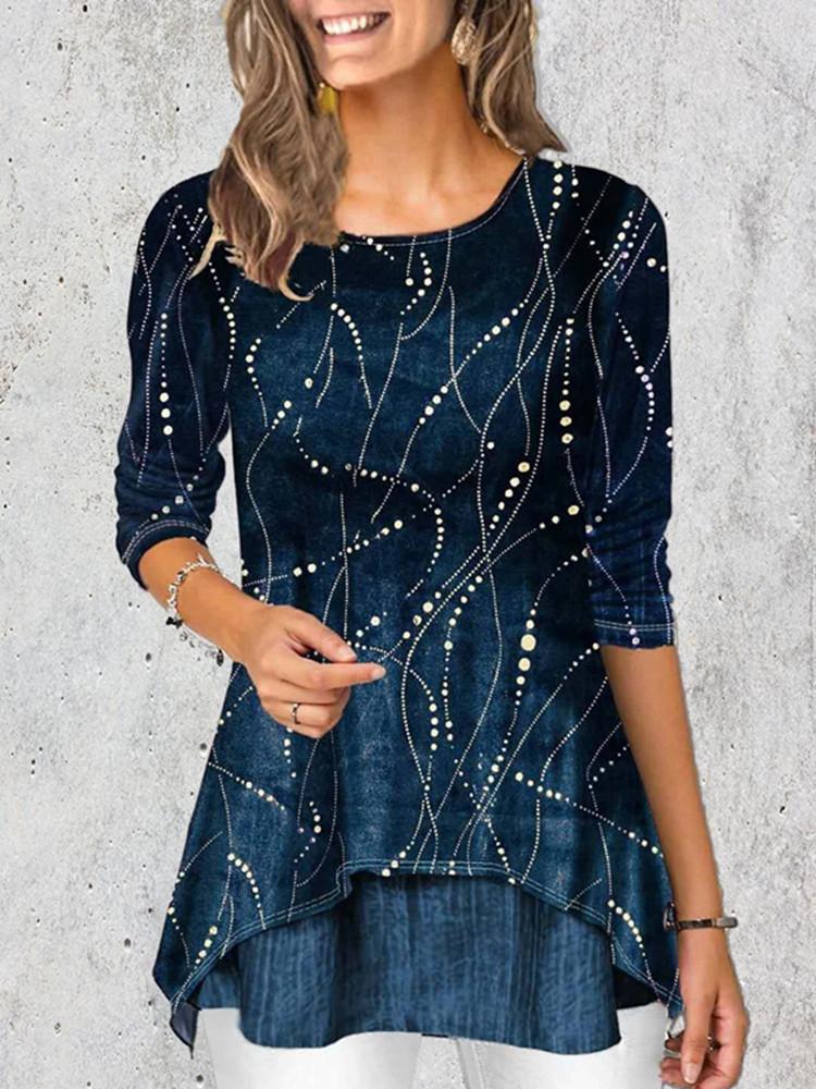 Christmas Wave Print 3/4 Sleeve Casual T-Shirt