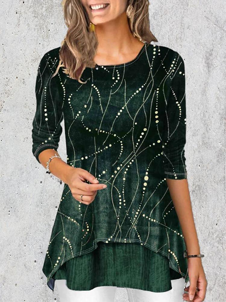 Christmas Wave Print 3/4 Sleeve Casual T-Shirt