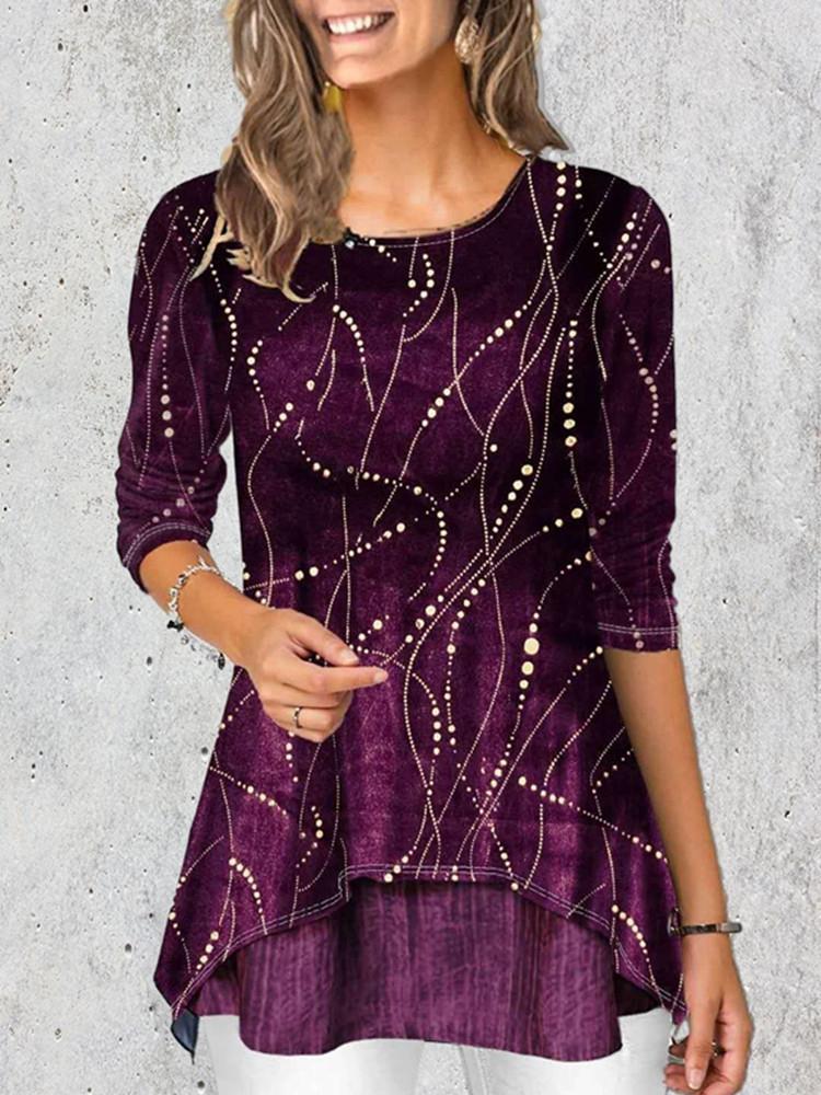 Christmas Wave Print 3/4 Sleeve Casual T-Shirt