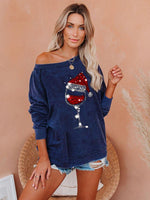 Load image into Gallery viewer, Christmas Red Wine Glass Print Cozy Sweatshirt
