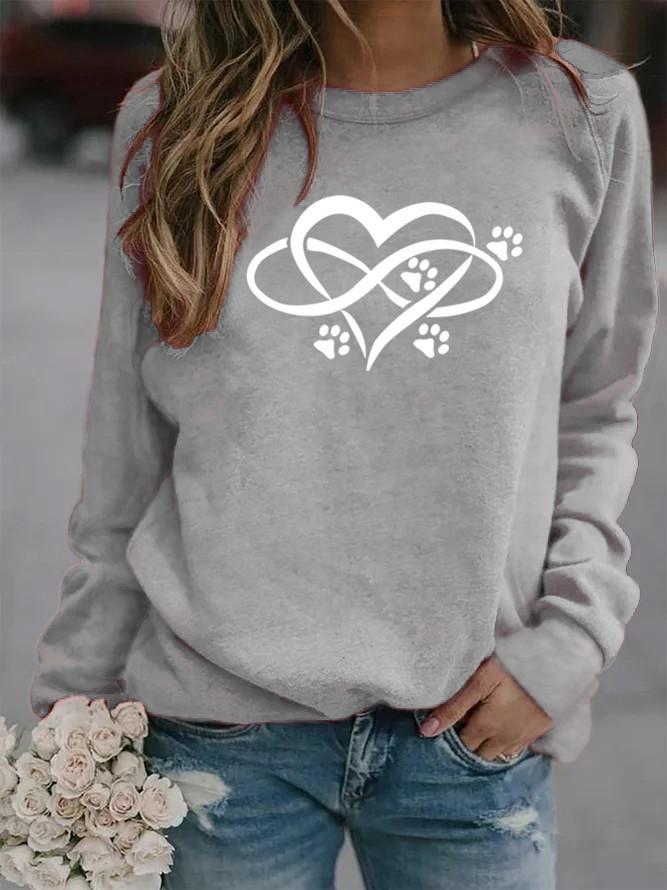 Ladies dog paw love print round neck sweatshirts